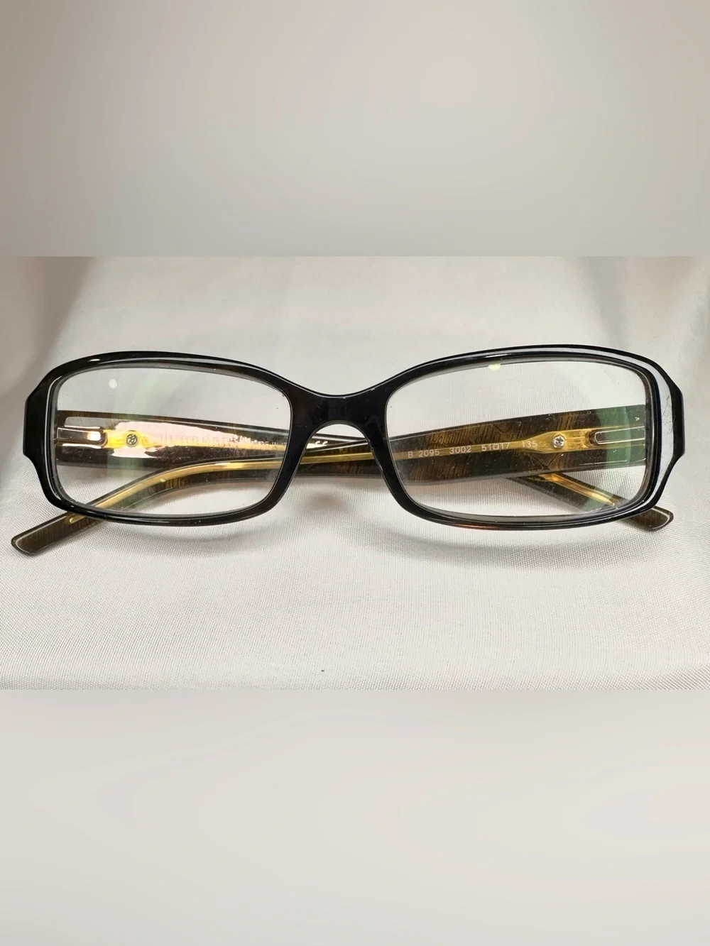 BURBERRY Tortoiseshell Pattern Rectangular Glasses with Metal Accent